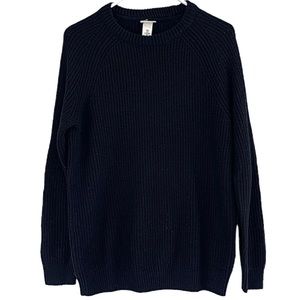 H&M - Black Wool Blend Cable Knit Crewneck Sweater